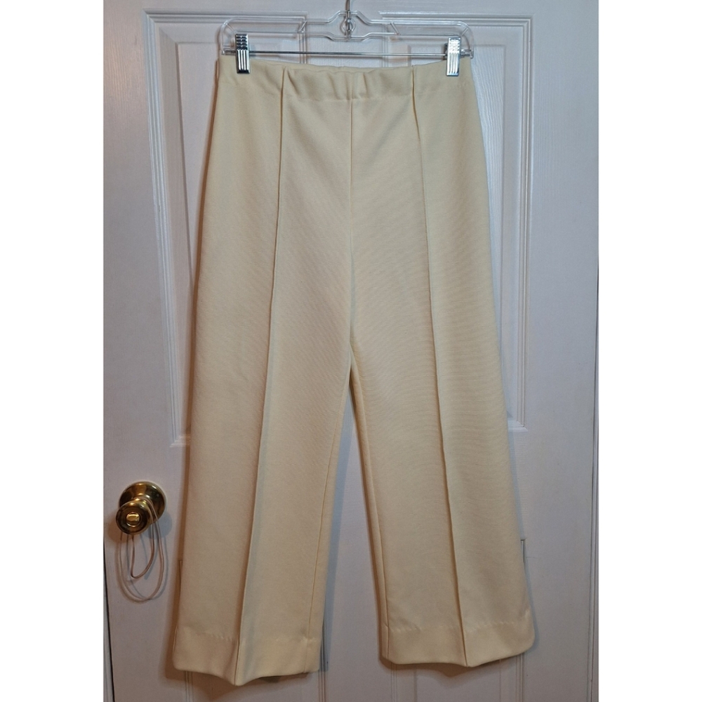 Vintage Pale Yellow Pleated Pull On Wide Leg Cropped Pants Coastal Grandma Sz 10